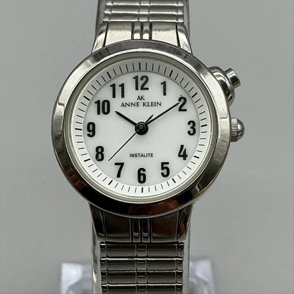 Anne Klein Womens Watch 25mm White Dial Silver Tone Stretch New Battery